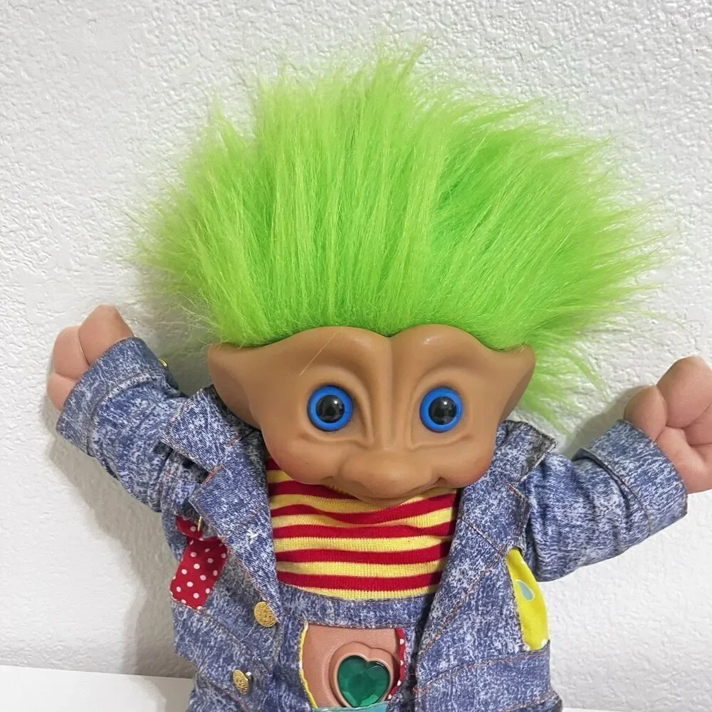 Vintage Ace Novelty Treasure Troll Tot Green Heart Wishstone Large Doll 14